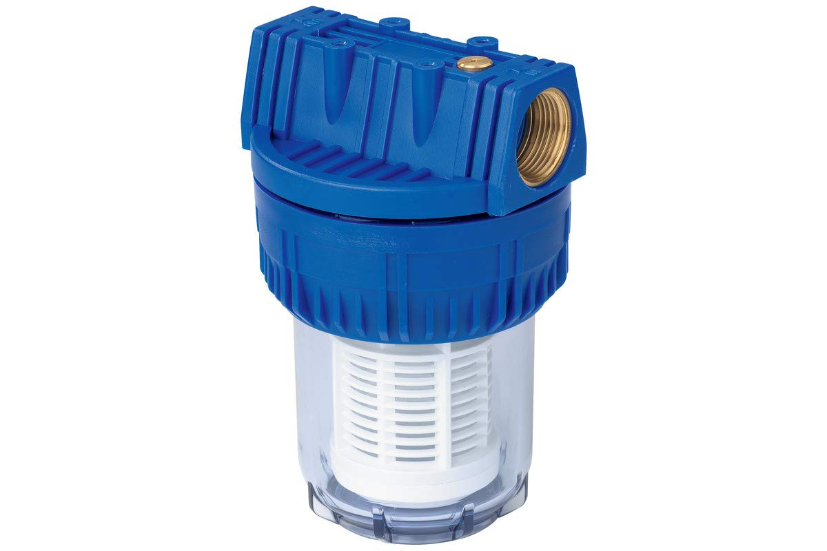 metabo Wasserfilter 1'' kurz - Waschbarer 80 my Nylon-Filtereinsatz für Gartenpumpen & Hauswasserwerke, robustes Polypropylen-Gehäuse, Messing-Innengewinde, Schutz vor Sand & Schmutz