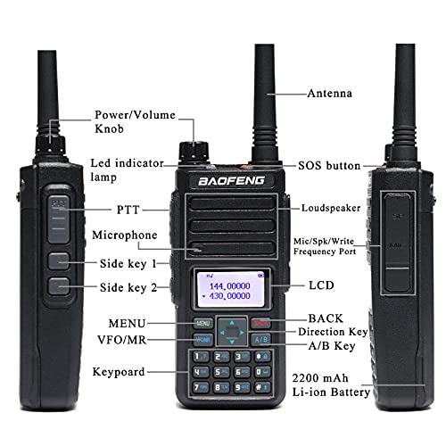 Baofeng Bf-H6 Ham Radio Handheld High Power Two Way Radios Dual Band Vhf Uhf Walkie Talkies For Adults Long Range 2200Mah Battery, Acoustic Tube Headset, Short Antenna, Programming Cable #TOP1