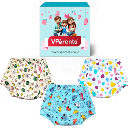 Image of VParents Padded Underwear for Babies and Toddlers with 3 Layers of Cotton Padding Potty Training Pull Up & Diaper-Free Time (3-4 Years) PO3 Fruit, Car & Heart Multicolour