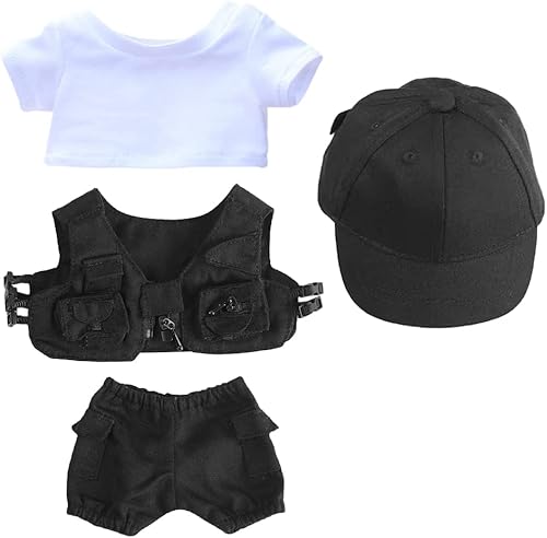 niannyyhouse Camiseta blanca Gorra de béisbol negra Chaleco Pantalones 7.9 in Muñeca de felpa rellena Kpop Muñeca Ropa