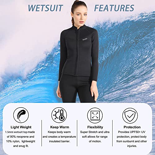 Mens Womens Wetsuit Top Jacket Long Sleeve 1.5Mm Neoprene Diving Wetsuits Shirt, 2Mm 3Mm Front Zip Adult Scuba Wet Suits Vest Keep Warm For Surfing Snorkeling Water Sport (Xs, 1.5Mm Black Women) #TOP4