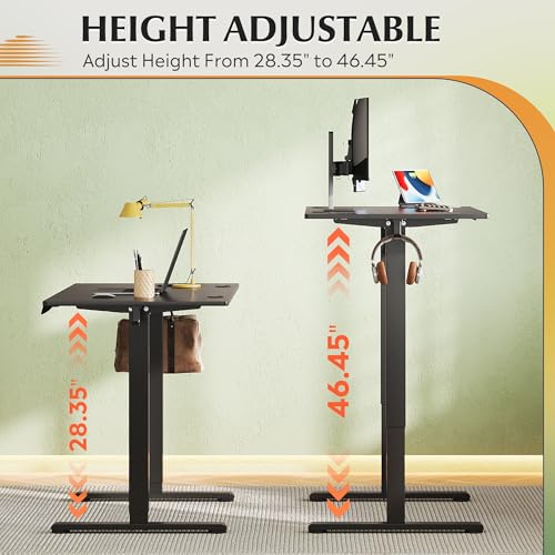 Image of DEVAISE 48 x 24 Inches Electric Standing Desk, Whole-Piece Desktop Standing Desk with Adjustable Height,Cable Holes, 3-Preset Memory Sit Stand up Desk, One-Piece Computer Desk for Home, Office (Black)
