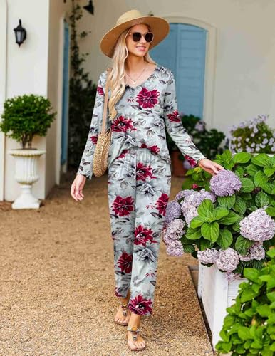Image of Ekouaer Womens Pajama Sets 2 Piece Lounge Set Fall Winter Pajamas Long Sleeve Pjs Top and Pants Soft Pj Sets Loose Sleepwear