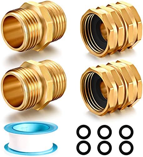 YELUN Solid Brass Garden Hose Fittings Connectors Adapter Heavy Duty Brass Repair Male to Male, Female Faucet Leader Coupler Dual Water Hose Connector (3/4" GHT Double Male Double Female 4 Pcs)