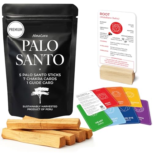 7 Chakra Cards & 5 Palo Santo Sticks Set Spiritual Gift Set for Women Unique Birthday Gift, Meditation Decor, Chakra Healing, Protection Energy, Mindfulness Gifts for Her