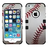 MYTURTLE Hybrid Phone Case for Apple iPhone SE 5S 5 Shock-Absorption and Anti-Scratch Bumper Back Cover Bundled with New Generation [9H Flexible Nano Glass] Screen Protector, Baseball