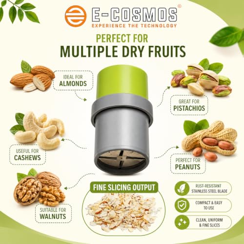 Image of E-COSMOS Dry Fruit Cutter and Slicer with Stainless Steel Blade, Manual Nut Grinder for Almonds, Cashews, Pista & Chocolate, Kitchen Chopping Tool (Multicolor, Pack of 2)