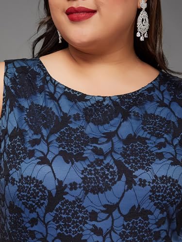 Image of Miss Chase A+ Women's Round Neck Sleeveless Georgette Floral Lace Fit & Flare Maxi Dress