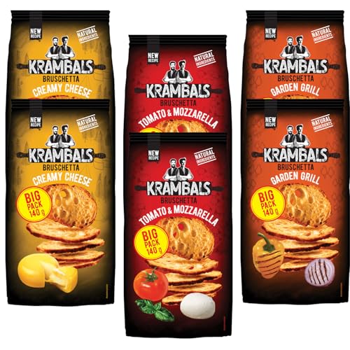 KRAMBALS Bruschetta Chips Multipack Crisps (Pack of 6 (140g)) - Baked Crisps Bruschetta Bread Snacks Palm Oil Free Cheese Snack Box