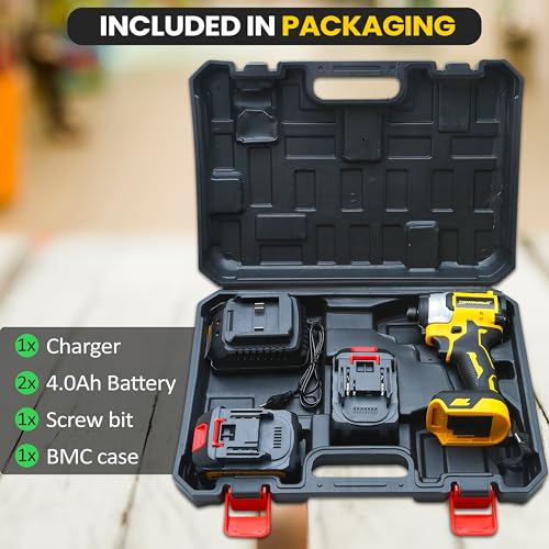 Image of TOMAHAWK T-082-BSD Brushless Cordless Screwdriver /Impact Driver - 2 Battery with 20V, 4.0Ah, 160 Nm, 2400 RPM 10Mm Chuck capacity 2 Speed Mode | Heavy Duty & Durable Build
