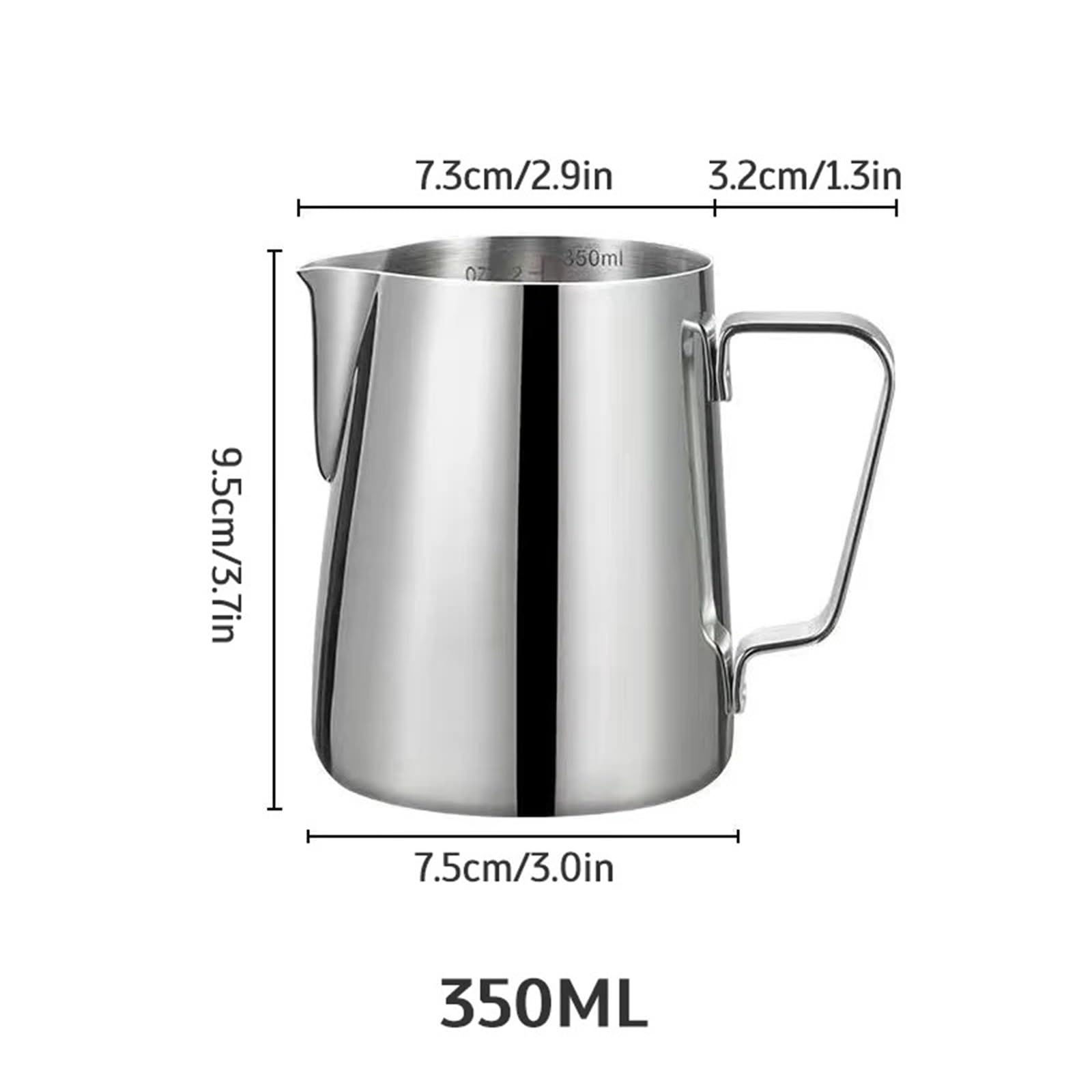 2 Stück Edelstahl-Milchaufschäumkrug mit langem, abgerundetem Auslauf, Latte-Art-Krug, Milchkännchen, Milchaufschäumer, Barista-Milchdampfkrug(Silver,350ml)