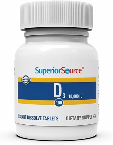 Miniatura 4 de Superior Source Vitamina D3 10000 UI tabletas sublinguales de disolución rápida bajo la lengua 100 unidades promueve huesos y dientes fuertes apoyo