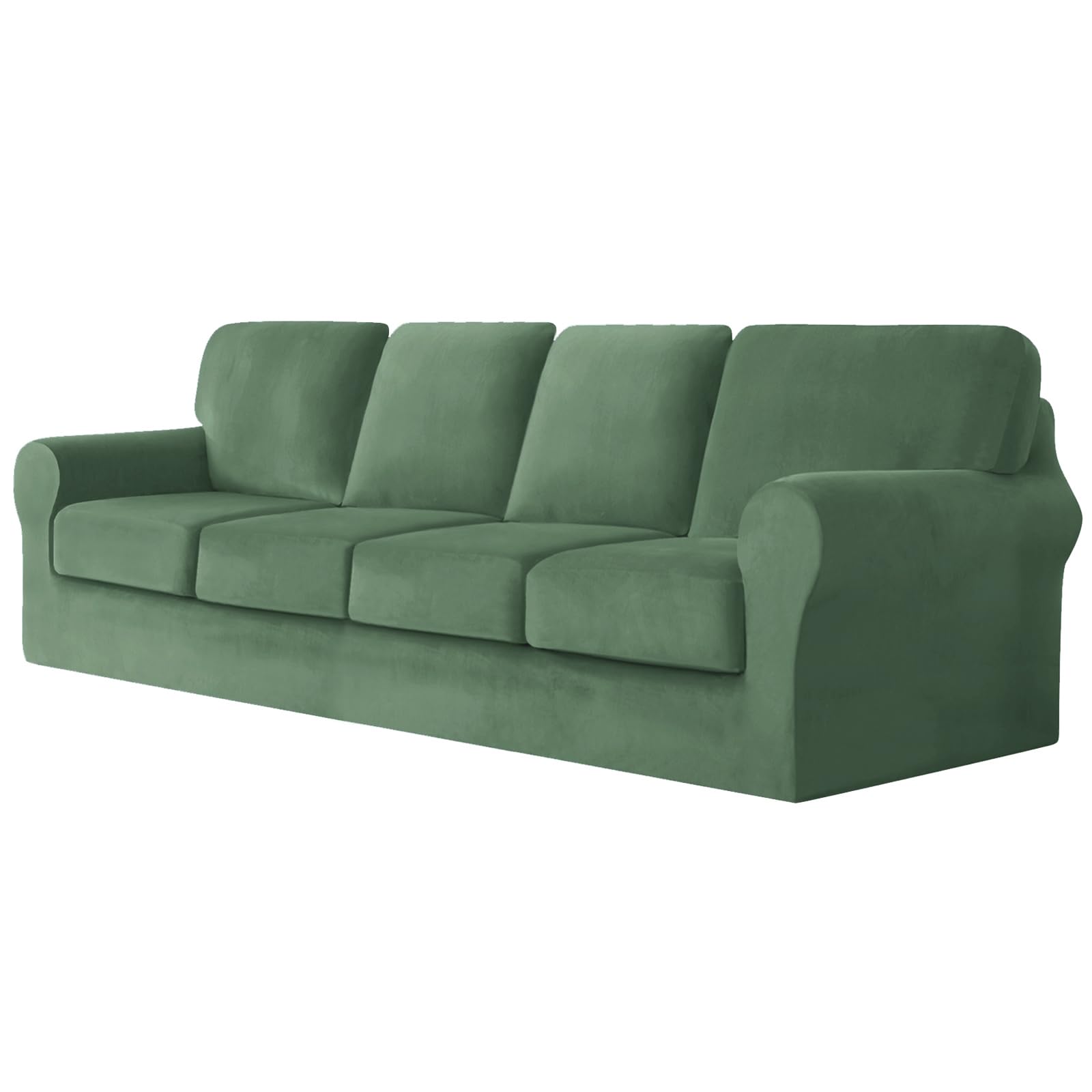SYLC Sofa Cover with Separate Seat Cushions and Backrests Stretch Velvet Sofa Slipcover Couch Covers Furniture Protector Split Combined (Mint green,Large 4 Seat Set 9 PCS)