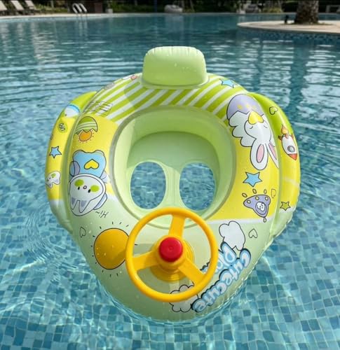 Image of Inflatable Baby Pool Float with Steering Wheel, Toddler Swim Ring Boat with Safety Seat & Leg Holes, Cute Airplane Water Toy for Infants & Kids Summer Outdoor Fun
