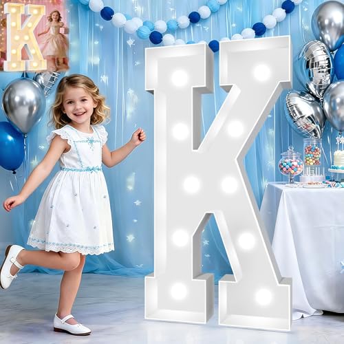 Image of Pooqla 3FT Light Up Marquee Letters, Cool White and Warm White LED Large Lighted Marquee Letters, Giant Mosaic Letter Sign for Balloons Birthday Anniversary Wedding Party Decoration, LED Letter K