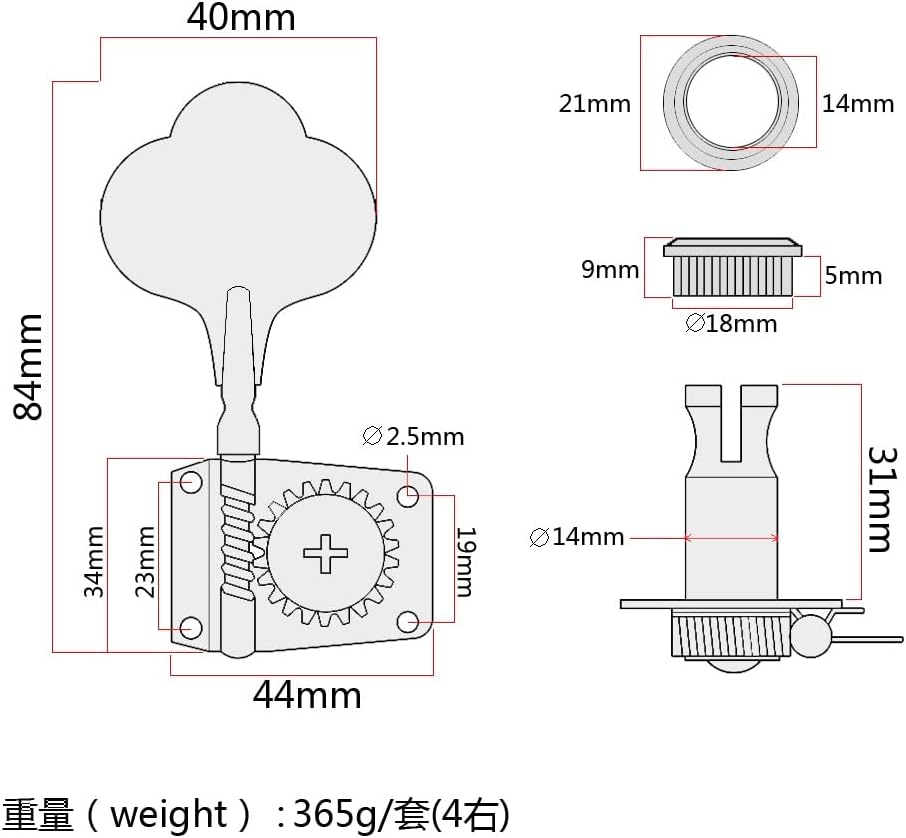 チューニングペグ 2x 4 PCS右利きのマシンヘッドチューナーチューニングペグベースギターブラック新しい新しい