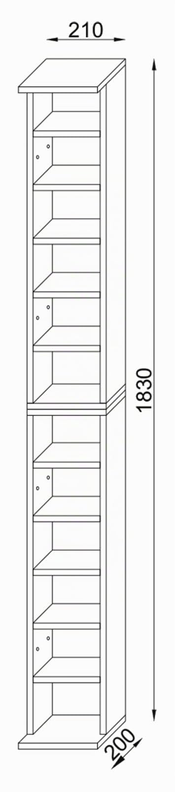 VCM Holz CD DVD Stand Regal | CD Regal mit Platz für 408 CDs oder 144 DVDs oder 80-Videos | Maße: H. 183 x B. 42 x T. 20 cm | Elegantes CD/DVD Regal | Blu ray Regal – Almera
