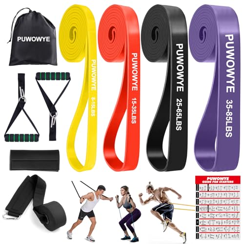 PUWOWYE Gomas Elasticas Musculacion, 4 Niveles Diferentes de Bandas Elasticas Musculacion Cintas Elasticas Musculacion para Fitness/Yoga/Entrenamiento de Fuerza para Hombres Mujeres
