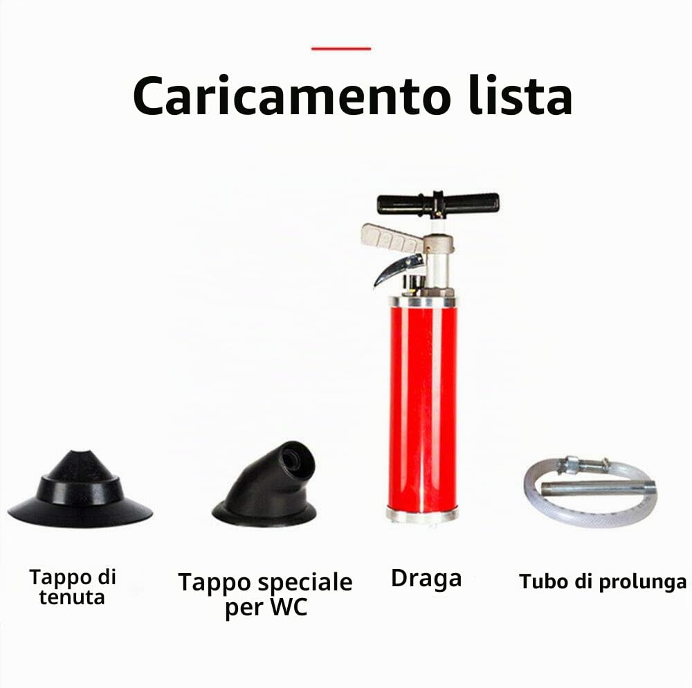 Pompa di pulizia per tubi di scarico, pompa di pulizia multifunzione 0,7 MPa, potente pompa di scarico per tubo di diametro 30 – 130 mm, WC, bagno, doccia, cucina