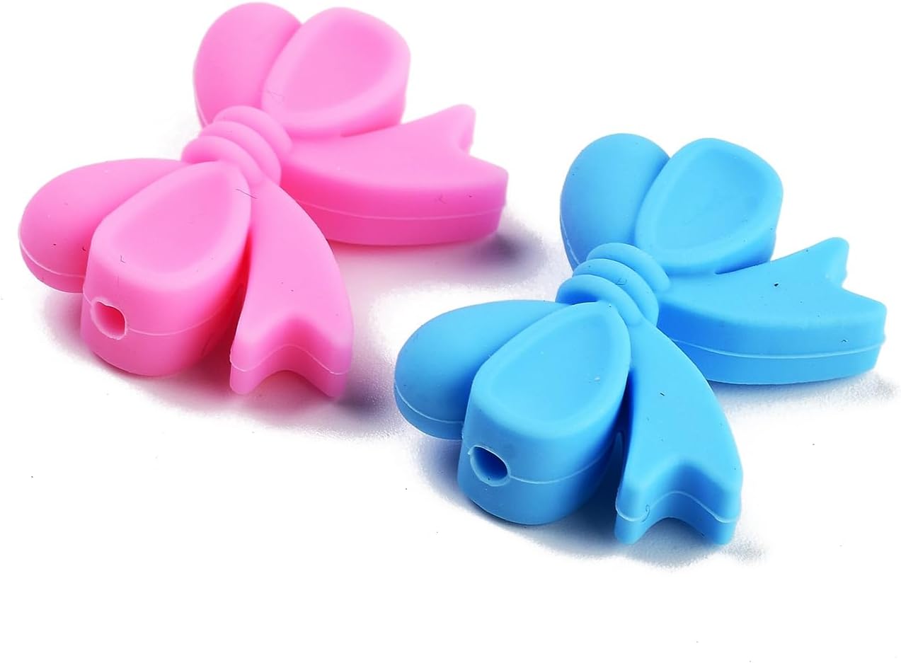 LiQunSweet 50 pcs Mixed Colors Bowknot Focal Silicone Beads Bow Tie Butterfly Beads for DIY Jewelry Bracelet Necklace Earring Craft Bag Pen Keychain Decoration