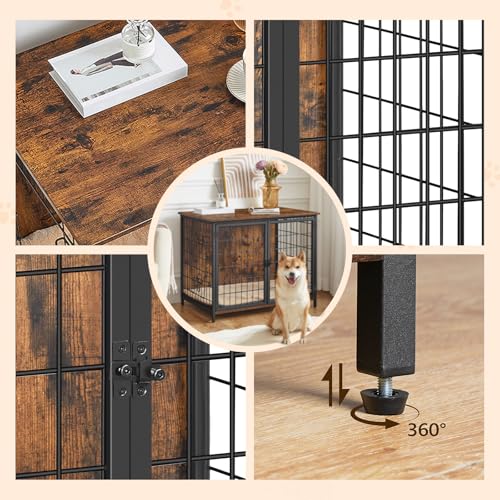 MAHANCRIS Hundekäfig Möbel, 80 cm Hundebox mit Kissen, 2 Tür, Doppeltür, Holzwerkstoff, für Kleine/Mittelgroße/Große Hunde, 80 x 55 x 65 cm, Hundekäfig für Zuhause, Vintagebraun ADCHR0701Z1