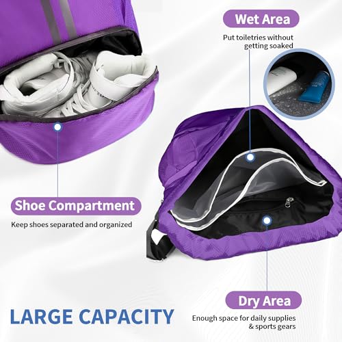 Image of JELUTAR Drawstring Backpack Gym Bag with Shoes Compartment, Purple