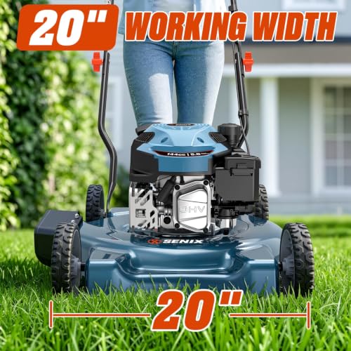 Image of SENIX 20 inch Gas Lawn Mower, 144 cc Gas Powered Lawnmower, 4-Cycle Engine Walk-Behind Push Lawn Mowers, 3 Cutting Height, Lightweight,for Garden Yard