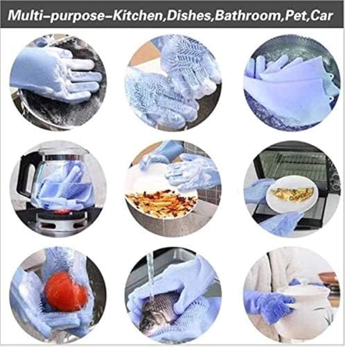 Image of Silicone Dishwashing Gloves with Built-In Scrubber | Reusable Cleaning Gloves for Kitchen & Household Use | Heat Resistant Hand Gloves for Washing Dishes & Plate Cleaning (Multicolour Pair 1)