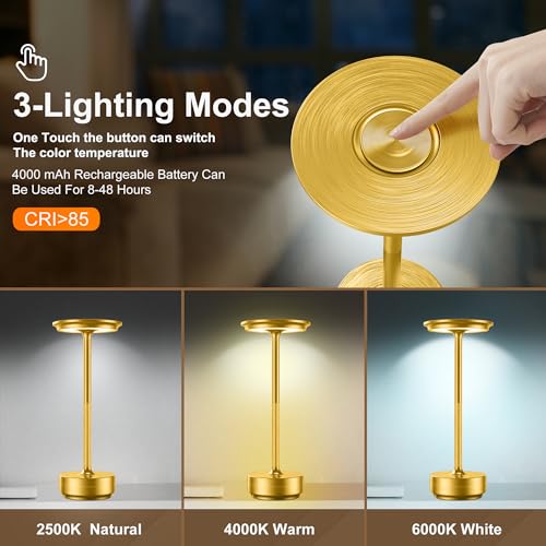 Fdidc T-106 GOLD Led Rechargeable Cordless Table Lamp, Battery Operated Stepless Dimming Modern Portable Outdoor Table Light thumb #1