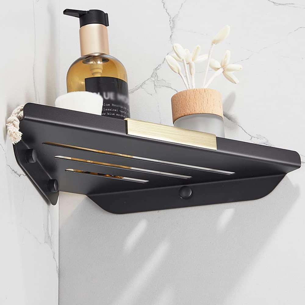 Scaffale da bagno squisito Scaffale angolare per doccia, Scaffale triangolare a doppio strato per bagno in acciaio inossidabile 304 Nero, Scaffale da doccia a parete Scaffale da bagno per shampoo (Col
