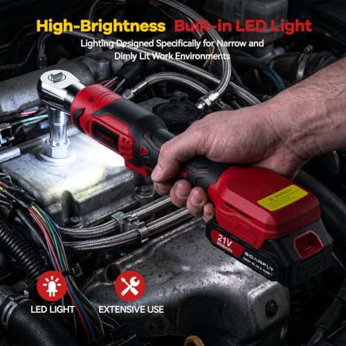 Image of SOARFLY 3 /8 inch Cordless Ratchet Wrench, Power Ratchet Tool Set, 60 Ft-Lbs(80N.m) Electric Ratchet Wrench with 2 * 2000mAh Lithium Batteries, 7 Sockets, LED Light, 1 /4 inch Adapter, 3 inch Extension Bar