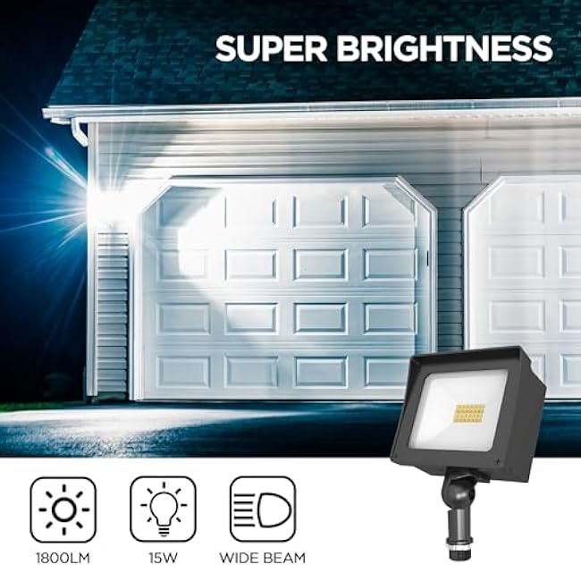 LED Flood Light 15W Residential Wall Pack Knuckle Mount Outdoor LED Security Light for Porch Garden Yard and Garage 1800LM 5000K Daylight 100-277V ETL Listed IP65 Waterproof
