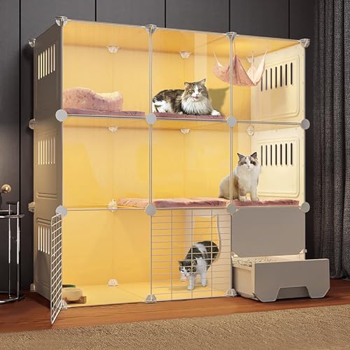 Gabbia per gatti a 3 livelli extra large, ad angolo, per interni, fai da te, per piccoli animali, con lettiera chiusa, grande area per esercizi