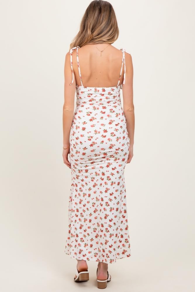 PinkBlush Ribbed Floral Shoulder Tie Maternity Maxi Dress