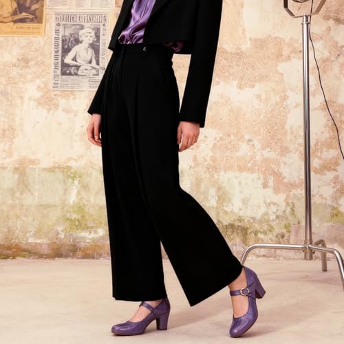 Image of SHODENSE Women Vintage Chunky High Heel Mary Jane Shoes Round Closed Toe Ankle Strap Dress Sandals 3 inch Block Heels Mary Jane Lolita Pumps Two-Toned Patchwork Buckle Office Lady Wedding Retro 4-11 M US