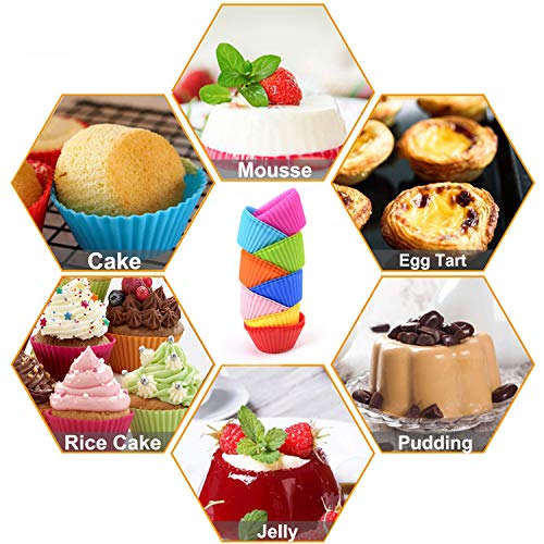14-Pack Silicone Baking Cups, Reusable Silicone Non-Stick Cake Baking Cups, Standard Cake Mold Baking Cups, 2.7 X 1.7 X 1.3 Inc(7 Colors) Suitable For Making Egg Muffins,Blueberry Muffins And Brownies #TOP1