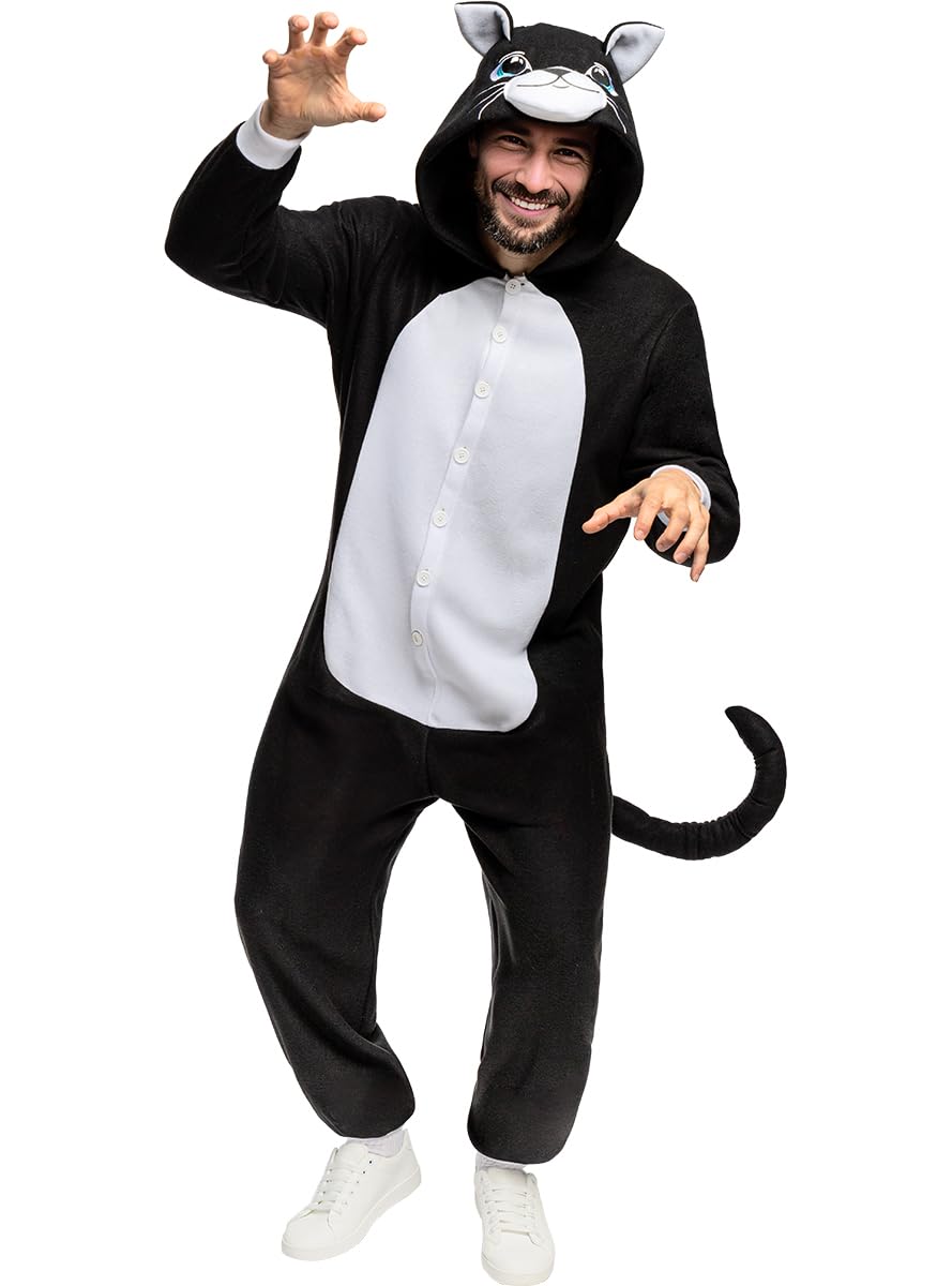 Funidelia | Disfraz de gato onesie para hombre y mujer Animales, Gatito, Kitten - Disfraz para adultos y divertidos accesorios para Fiestas, Carnaval y Halloween - Negro