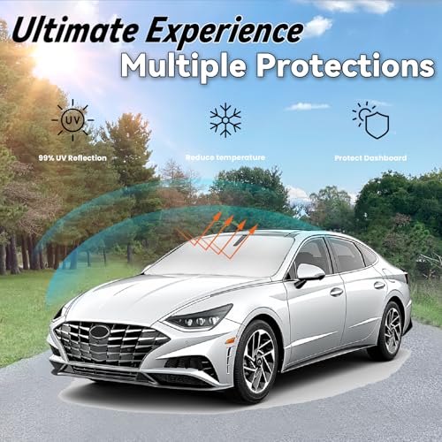 Image of Car Front Windshield Sun Shade for Sonata 2020-2024, Car Window SunShades Shield Cover Sun Visor Protector with 240T Reflective Fabric UV & Sun Heat Protection Accessories