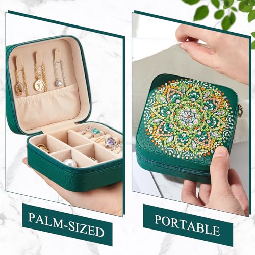 Image of Hinly 2 Pcs Portable Diamond Painting Jewelry Storage Box DIY Diamond Art Accessories PU Leather Jewelry Ring Organizer Case Travel Jewelry Organizer(Mandala Style,Vintage Color)