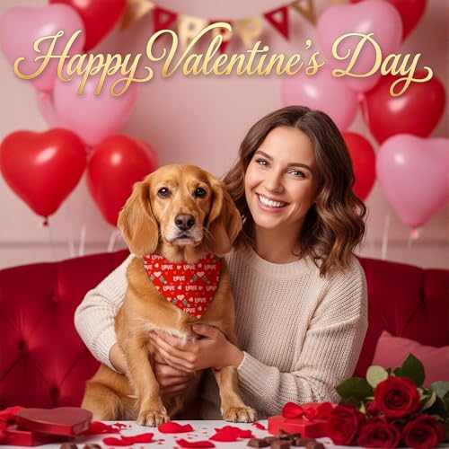 Image of Abbylike 50 Pcs Valentines Day Dog Bandanas Bulk Red and Pink Bandanas for Dogs Triangle Kerchief Bibs Scarf for Pet Romantic Costume Photo Props Accessories Pet Shops Groomers (25.6 x 17.7 x 17.7)