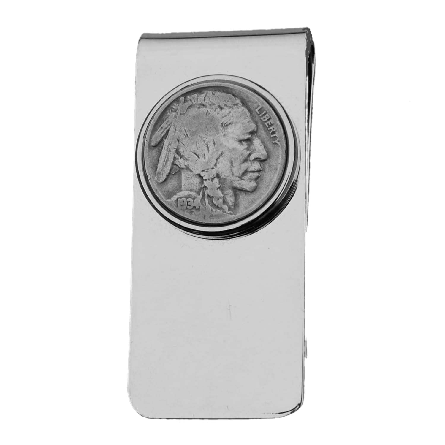 US 1934 Indian Head Buffalo Nickel 5 Cent Coin Solid Brass Silver Money Clip New - High Quality