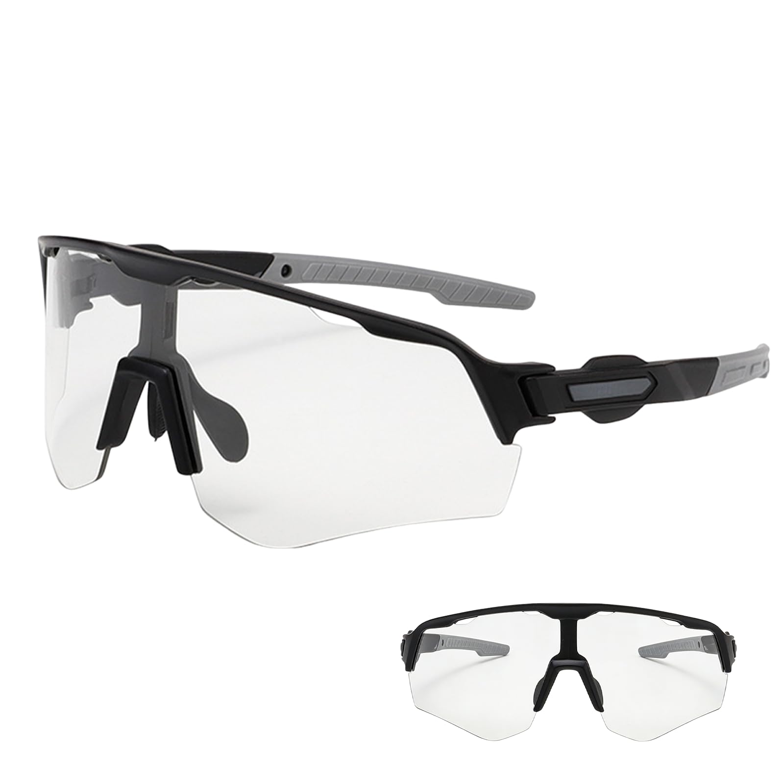 JDHUIOO Cycling Glasses for Men & Women - Rimless Clear Cycling Glasses, Photochromic Sports Glasses UV400 Protection for Mountain Biking, Road Cycling, Running