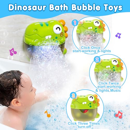 3 in 1 Baby Bath Toy Dinosaur Bubble Machine with Light Balls Track Game Shower Bathtub Water Slide Toys, Fishing Game Mold Free Bath Toys for 1 2 3 Years Old - Image 3