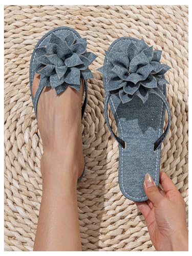 GORGLITTER Women's Denim Sandals Cute Flower Flat Sandals Jean Thong Slide Sandals2