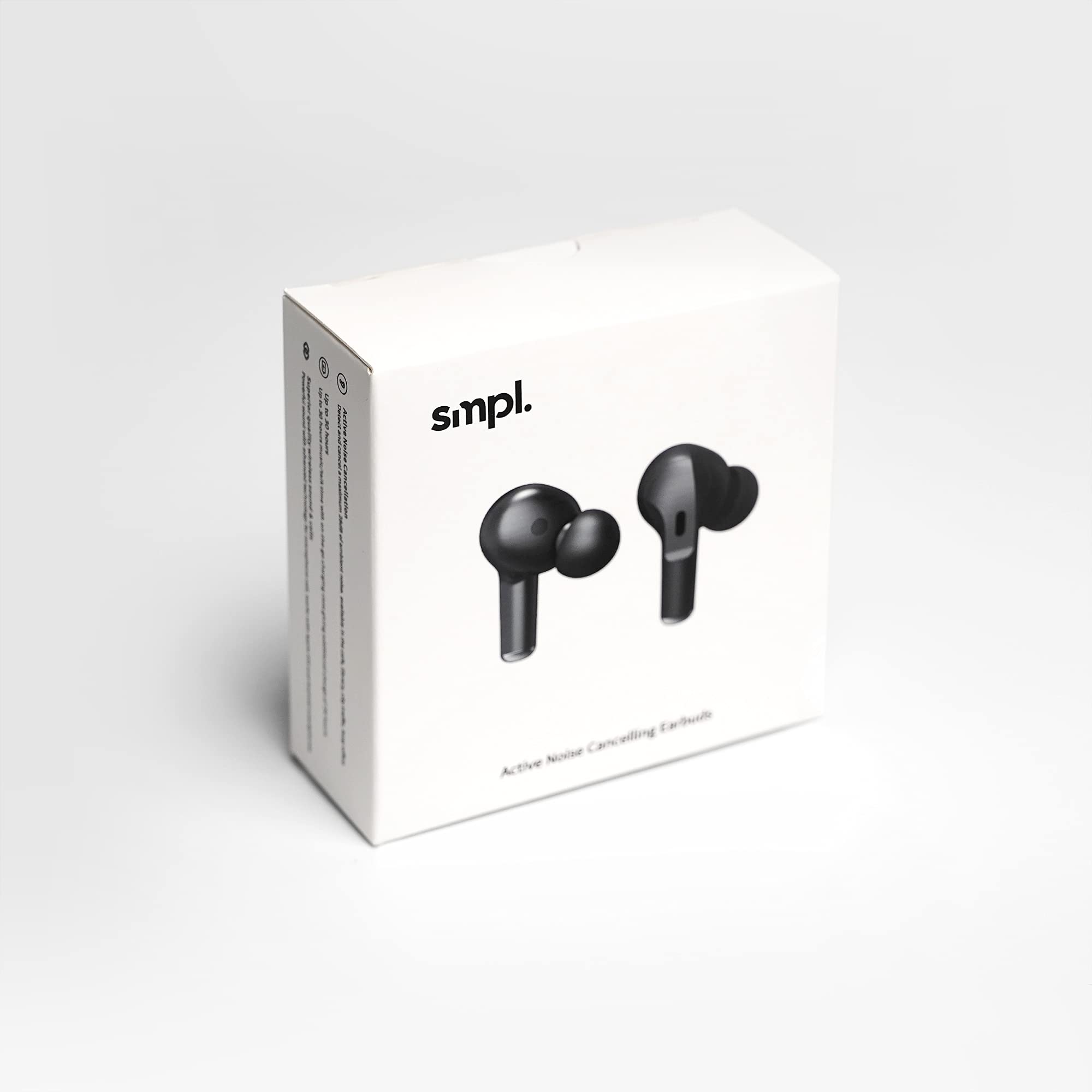 Smpl - Écouteurs intra-auriculaires à réduction active de bruit ANC, Bluetooth 5.0, 30 h de musique, synchronisation en 1 étape et contrôle tactile intelligent, avec boîtier de chargement, Noir