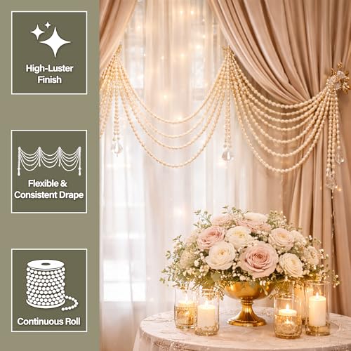 Dentelle avec perles synthétiques blanches au dos plat pour haute couture - 7