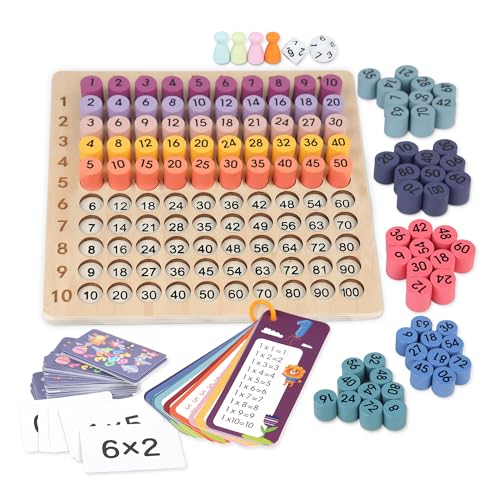 Wooden Montessori Multiplication Board Game, Educational Toy Multiplication Math Table Board Game for Kids 3-10, Toddlers Multiplication Chart Math Games Montessori Counting Toy