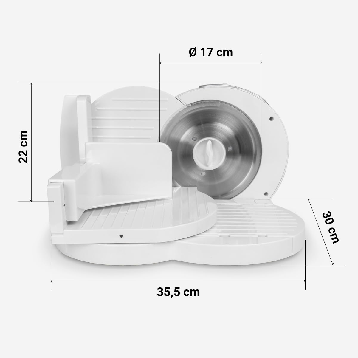 Cortafiambres Eléctrico Blanco – Rebanadora de Cocina Ligera y Duradera con Cuchilla Afilada para Fiambres, Embutidos, Frutas y Verduras – Diseño Elegante y Fácil de Limpiar