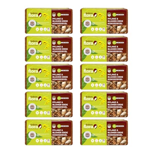 KOKOSFLORA 90L Kokoserde Ziegel 10 x 650g - Natürlich &Torffrei kokosfasern für Pflanzen Ideal für Innen und Außen - Topfpflanzen Zimmerpflanzen Balkonkästen Gartenbeete.