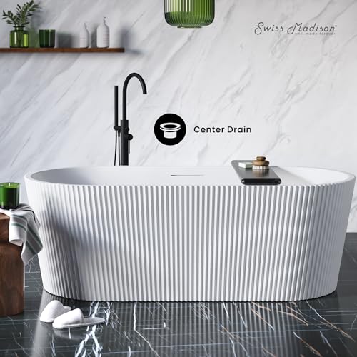 Image of Swiss Madison SM-FB592 Lafayette 67 inch Free Standing Acrylic Soaking Tub with Center Drain and Overflow - White